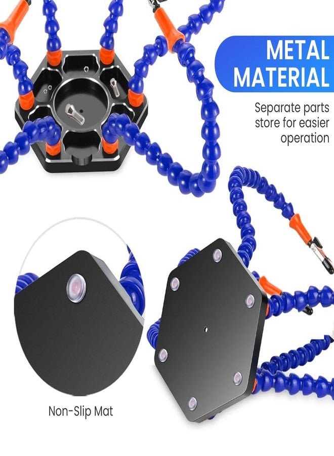 Serplex محطة لحام سلكية Serplex®، أداة مساعدة للحام، مزودة بستة أذرع مرنة بمشابك تمساح، وقاعدة معدنية من الألومنيوم، وحامل لوحة دوائر مطبوعة. - Image 4